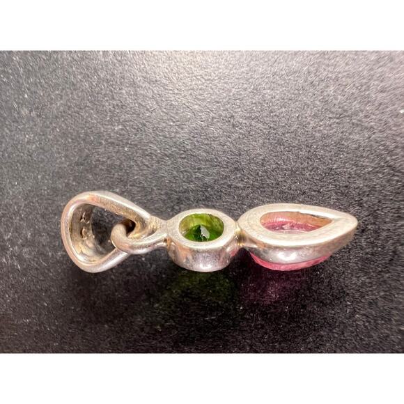 NEW Pink tourmaline and chrome diopside sterling silver pendant 1.47 grams - Picture 3 of 10